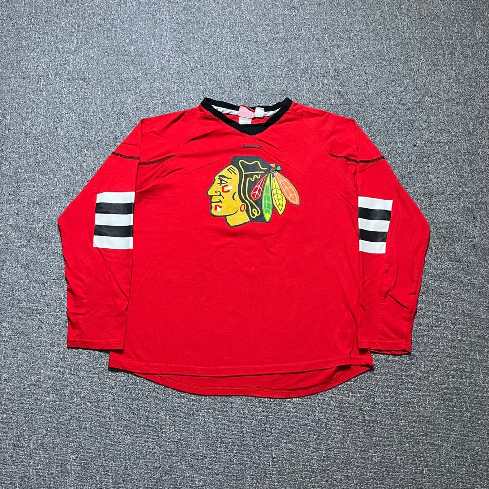 Vintage Reebok Chicago Blackhawks Shirt Large Red NHL Face Off Collection 2000s - Picture 1 of 9